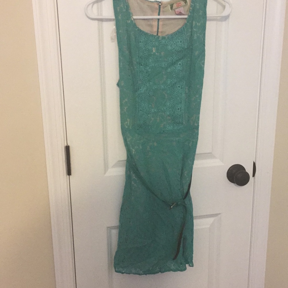 Flying tomato teal lace dress with belt